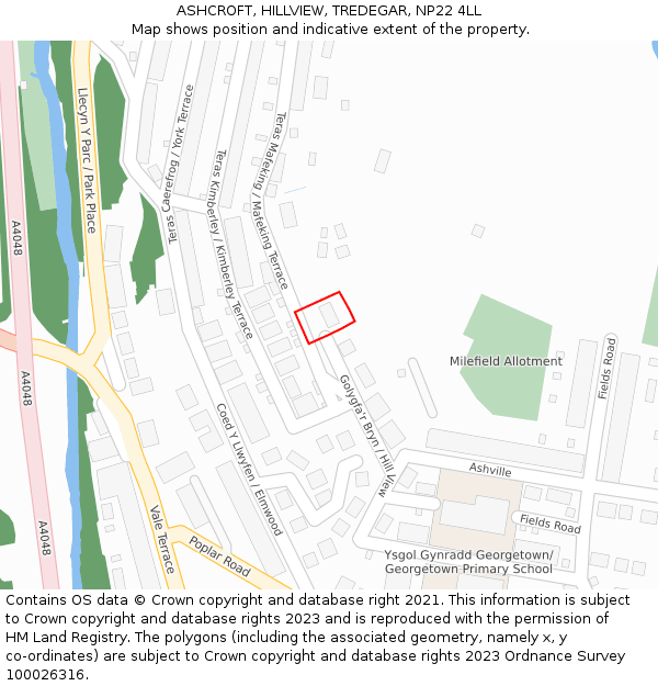 ASHCROFT, HILLVIEW, TREDEGAR, NP22 4LL: Location map and indicative extent of plot