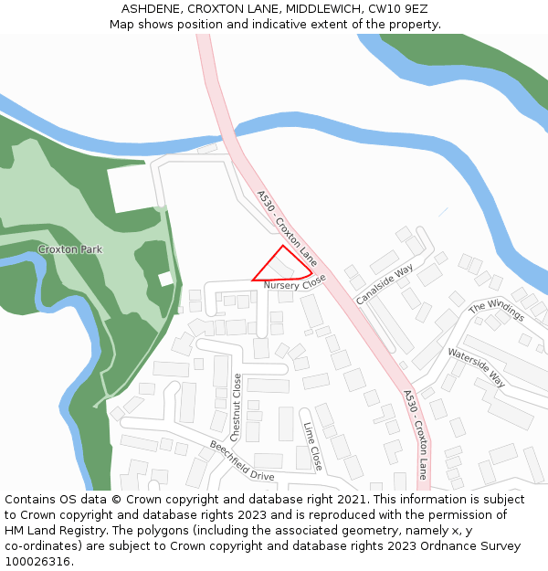 ASHDENE, CROXTON LANE, MIDDLEWICH, CW10 9EZ: Location map and indicative extent of plot