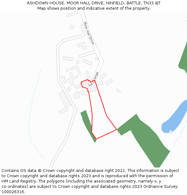 ASHDOWN HOUSE, MOOR HALL DRIVE, NINFIELD, BATTLE, TN33 9JT: Location map and indicative extent of plot