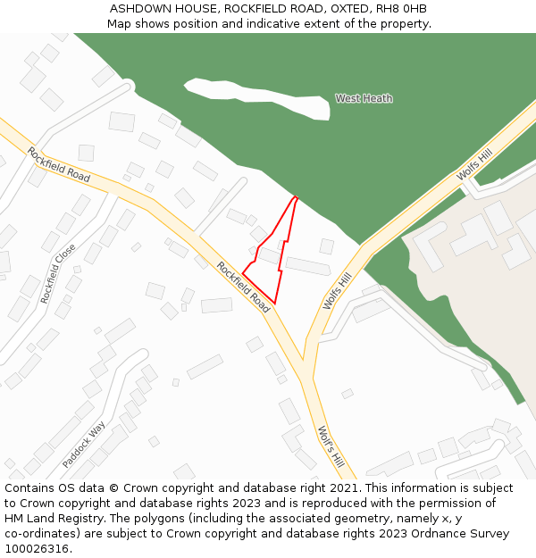 ASHDOWN HOUSE, ROCKFIELD ROAD, OXTED, RH8 0HB: Location map and indicative extent of plot
