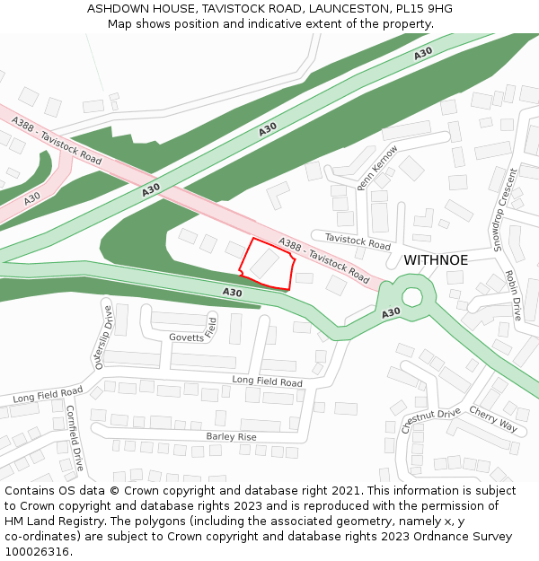 ASHDOWN HOUSE, TAVISTOCK ROAD, LAUNCESTON, PL15 9HG: Location map and indicative extent of plot
