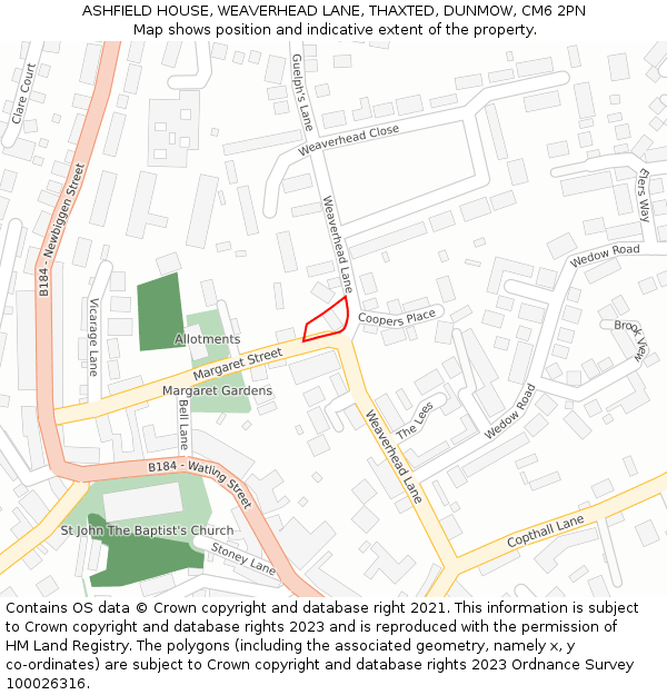 ASHFIELD HOUSE, WEAVERHEAD LANE, THAXTED, DUNMOW, CM6 2PN: Location map and indicative extent of plot