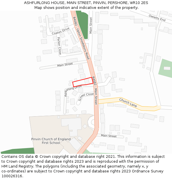 ASHFURLONG HOUSE, MAIN STREET, PINVIN, PERSHORE, WR10 2ES: Location map and indicative extent of plot