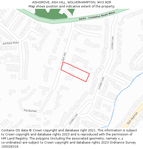 ASHGROVE, ASH HILL, WOLVERHAMPTON, WV3 9DR: Location map and indicative extent of plot
