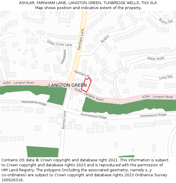 ASHLAR, FARNHAM LANE, LANGTON GREEN, TUNBRIDGE WELLS, TN3 0LA: Location map and indicative extent of plot