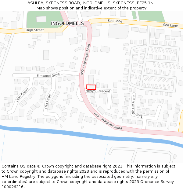 ASHLEA, SKEGNESS ROAD, INGOLDMELLS, SKEGNESS, PE25 1NL: Location map and indicative extent of plot