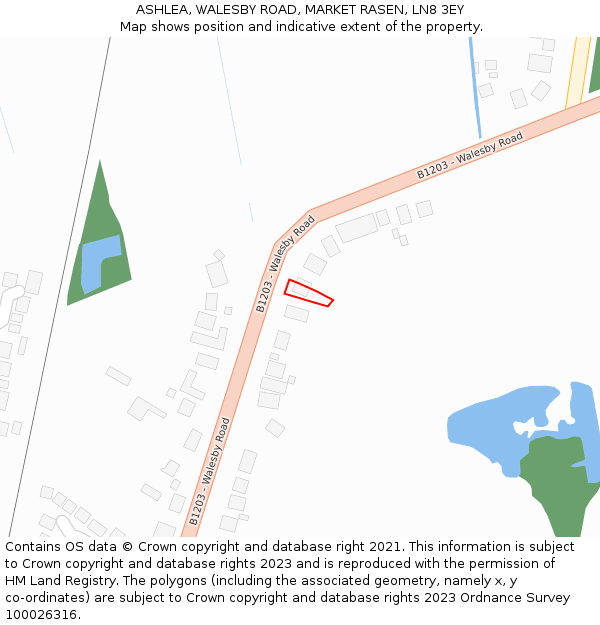 ASHLEA, WALESBY ROAD, MARKET RASEN, LN8 3EY: Location map and indicative extent of plot