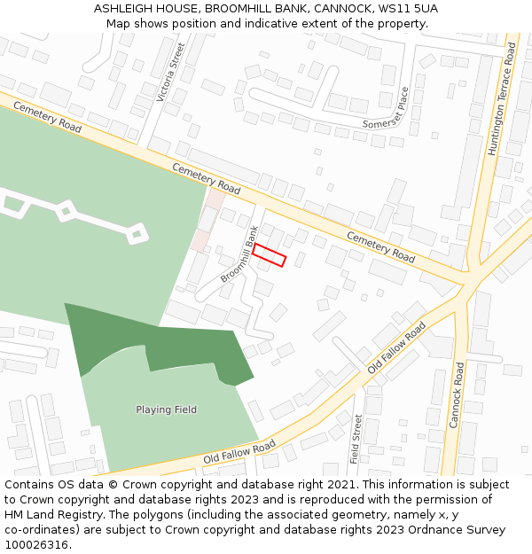 ASHLEIGH HOUSE, BROOMHILL BANK, CANNOCK, WS11 5UA: Location map and indicative extent of plot