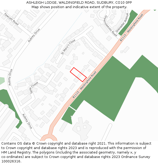 ASHLEIGH LODGE, WALDINGFIELD ROAD, SUDBURY, CO10 0PP: Location map and indicative extent of plot
