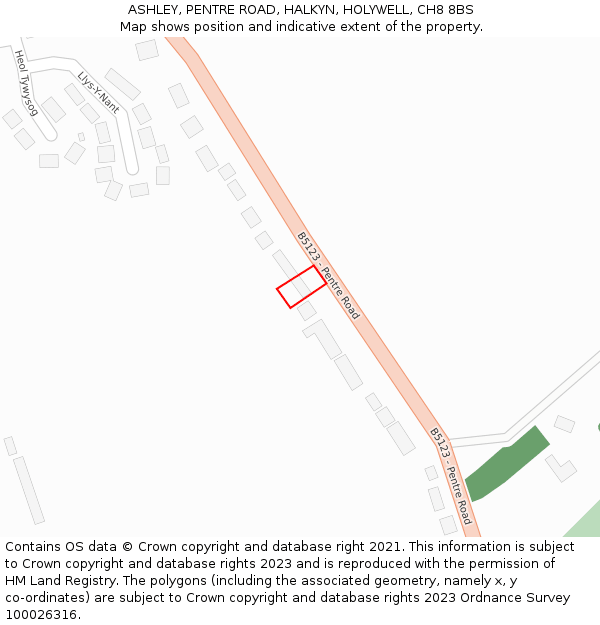ASHLEY, PENTRE ROAD, HALKYN, HOLYWELL, CH8 8BS: Location map and indicative extent of plot