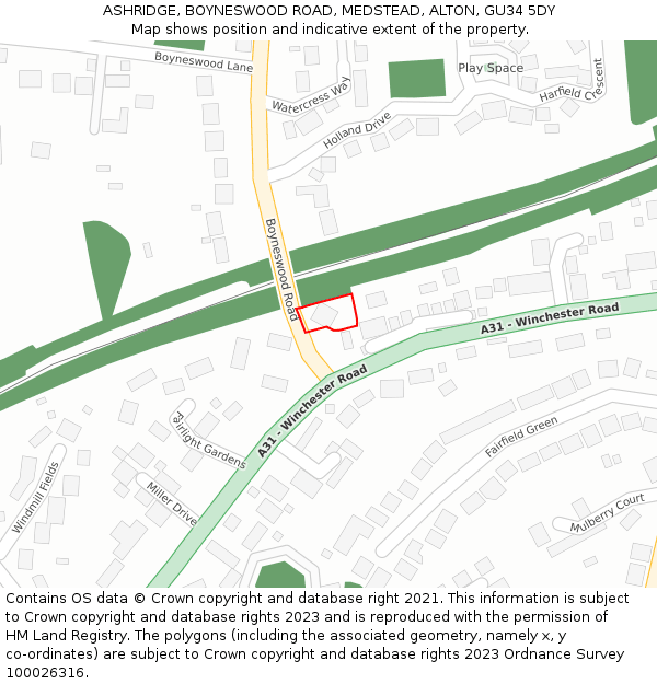 ASHRIDGE, BOYNESWOOD ROAD, MEDSTEAD, ALTON, GU34 5DY: Location map and indicative extent of plot