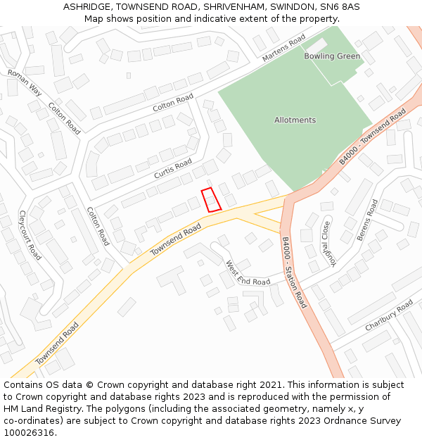 ASHRIDGE, TOWNSEND ROAD, SHRIVENHAM, SWINDON, SN6 8AS: Location map and indicative extent of plot