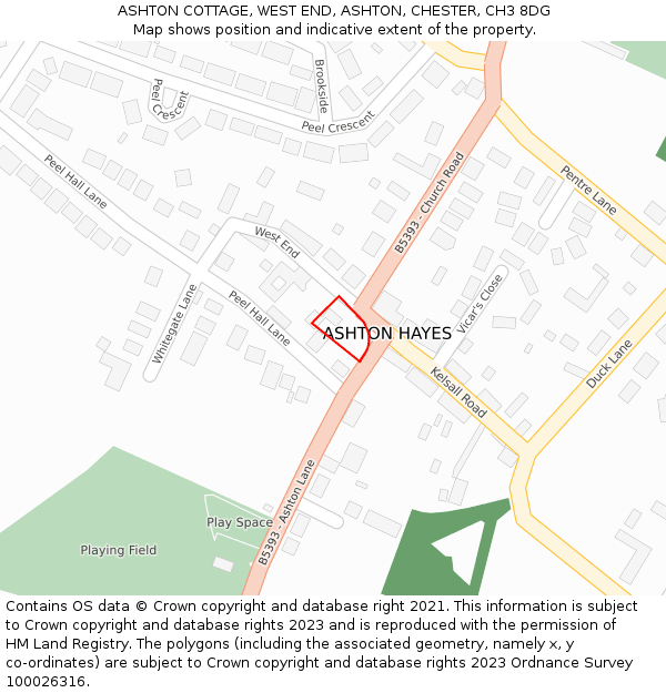 ASHTON COTTAGE, WEST END, ASHTON, CHESTER, CH3 8DG: Location map and indicative extent of plot