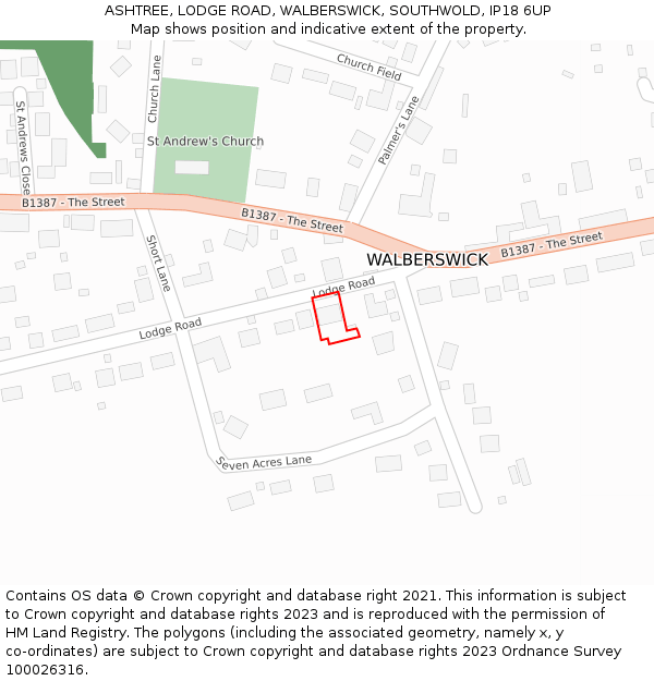 ASHTREE, LODGE ROAD, WALBERSWICK, SOUTHWOLD, IP18 6UP: Location map and indicative extent of plot