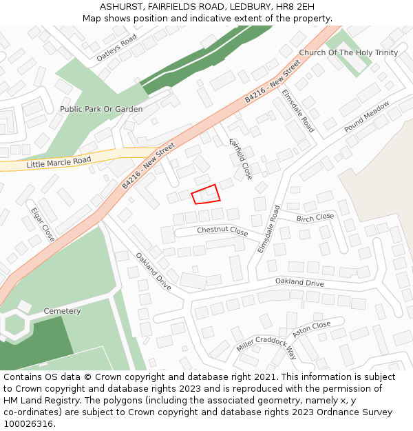 ASHURST, FAIRFIELDS ROAD, LEDBURY, HR8 2EH: Location map and indicative extent of plot