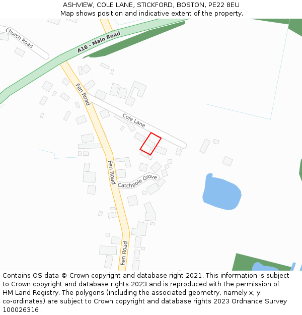 ASHVIEW, COLE LANE, STICKFORD, BOSTON, PE22 8EU: Location map and indicative extent of plot
