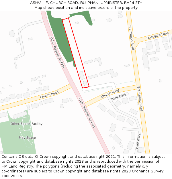 ASHVILLE, CHURCH ROAD, BULPHAN, UPMINSTER, RM14 3TH: Location map and indicative extent of plot