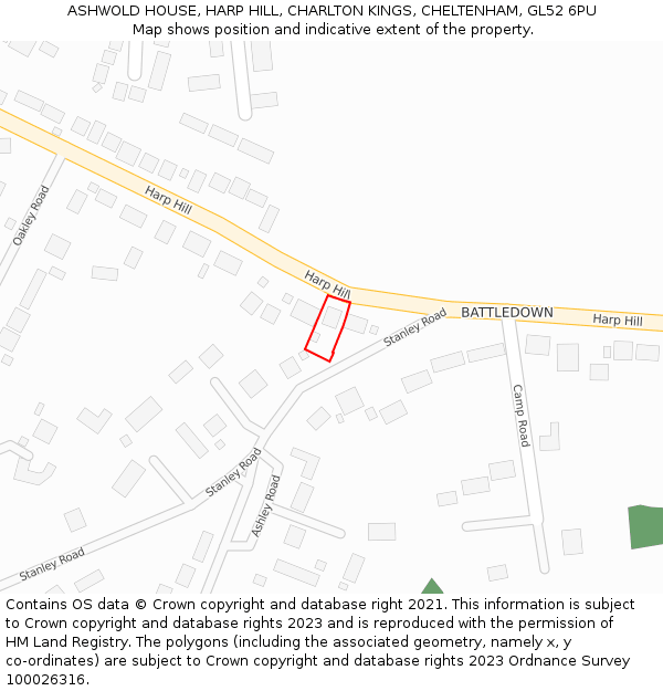ASHWOLD HOUSE, HARP HILL, CHARLTON KINGS, CHELTENHAM, GL52 6PU: Location map and indicative extent of plot