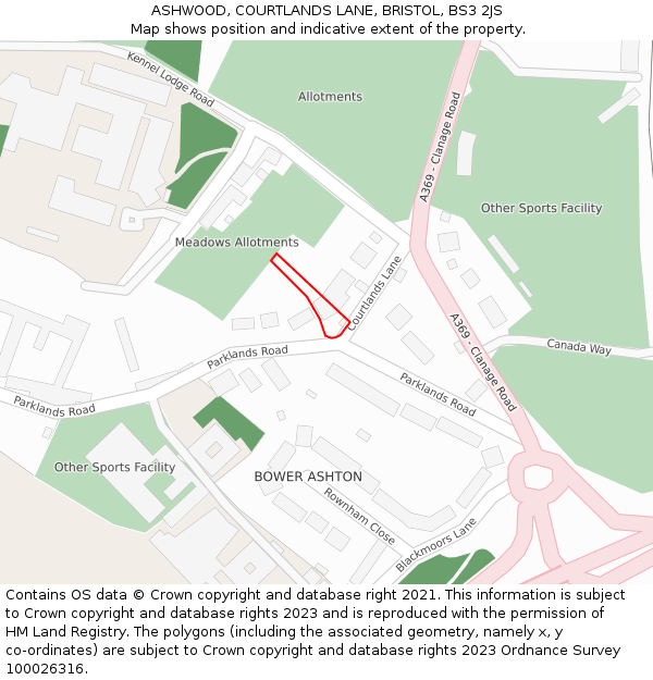 ASHWOOD, COURTLANDS LANE, BRISTOL, BS3 2JS: Location map and indicative extent of plot