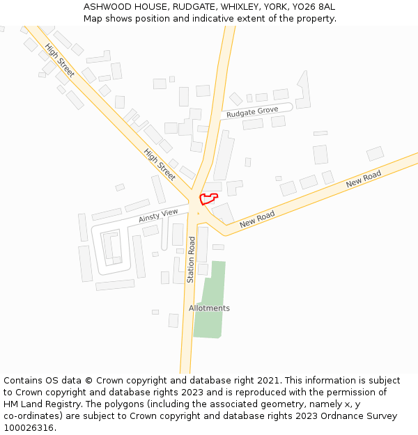 ASHWOOD HOUSE, RUDGATE, WHIXLEY, YORK, YO26 8AL: Location map and indicative extent of plot