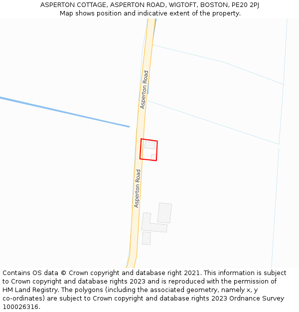 ASPERTON COTTAGE, ASPERTON ROAD, WIGTOFT, BOSTON, PE20 2PJ: Location map and indicative extent of plot