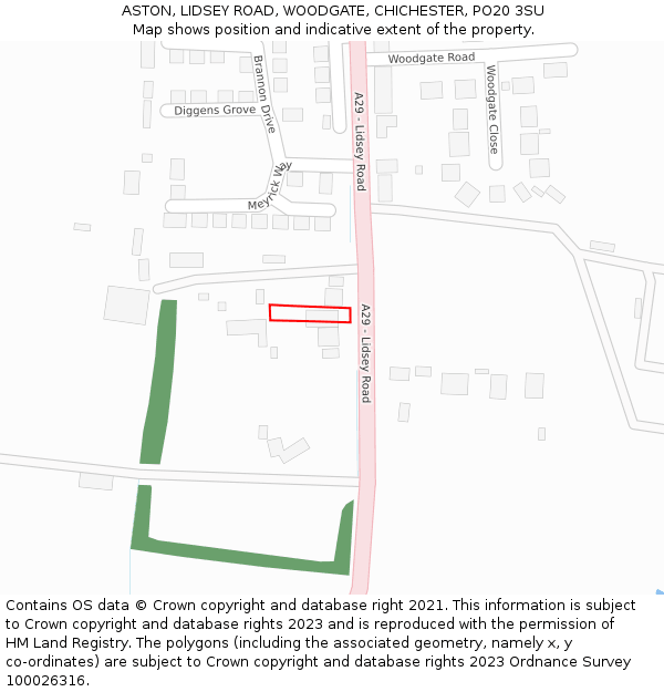 ASTON, LIDSEY ROAD, WOODGATE, CHICHESTER, PO20 3SU: Location map and indicative extent of plot