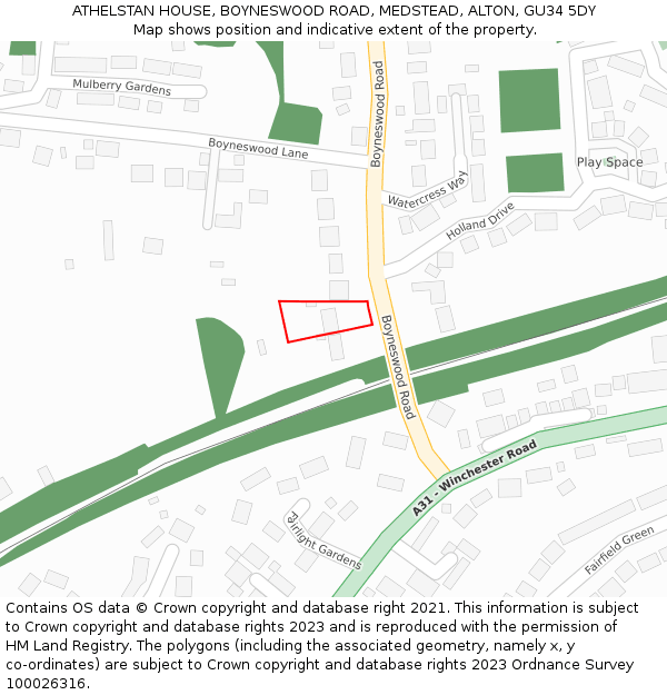 ATHELSTAN HOUSE, BOYNESWOOD ROAD, MEDSTEAD, ALTON, GU34 5DY: Location map and indicative extent of plot