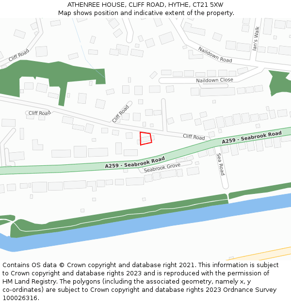 ATHENREE HOUSE, CLIFF ROAD, HYTHE, CT21 5XW: Location map and indicative extent of plot