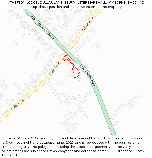 ATHERTON LODGE, DULLAR LANE, STURMINSTER MARSHALL, WIMBORNE, BH21 4AD: Location map and indicative extent of plot