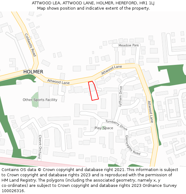 ATTWOOD LEA, ATTWOOD LANE, HOLMER, HEREFORD, HR1 1LJ: Location map and indicative extent of plot