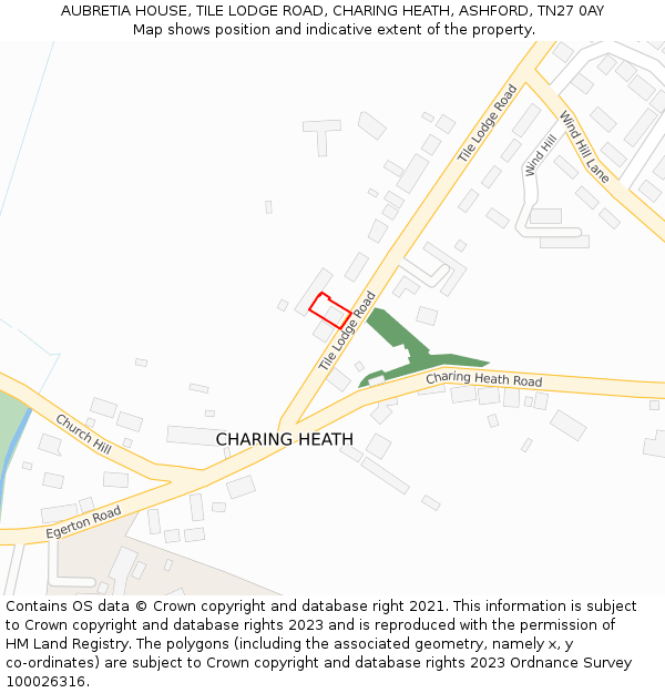 AUBRETIA HOUSE, TILE LODGE ROAD, CHARING HEATH, ASHFORD, TN27 0AY: Location map and indicative extent of plot