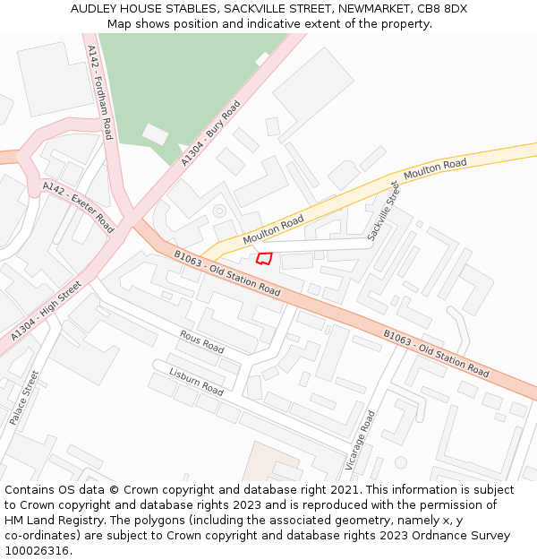 AUDLEY HOUSE STABLES, SACKVILLE STREET, NEWMARKET, CB8 8DX: Location map and indicative extent of plot