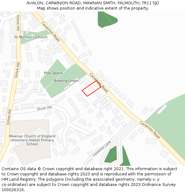 AVALON, CARWINION ROAD, MAWNAN SMITH, FALMOUTH, TR11 5JD: Location map and indicative extent of plot