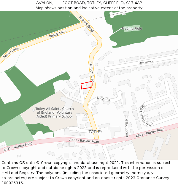AVALON, HILLFOOT ROAD, TOTLEY, SHEFFIELD, S17 4AP: Location map and indicative extent of plot