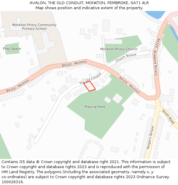 AVALON, THE OLD CONDUIT, MONKTON, PEMBROKE, SA71 4LR: Location map and indicative extent of plot