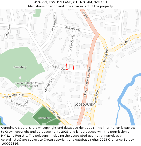 AVALON, TOMLINS LANE, GILLINGHAM, SP8 4BH: Location map and indicative extent of plot