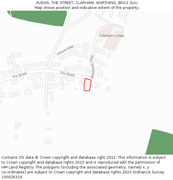 AVENS, THE STREET, CLAPHAM, WORTHING, BN13 3UU: Location map and indicative extent of plot