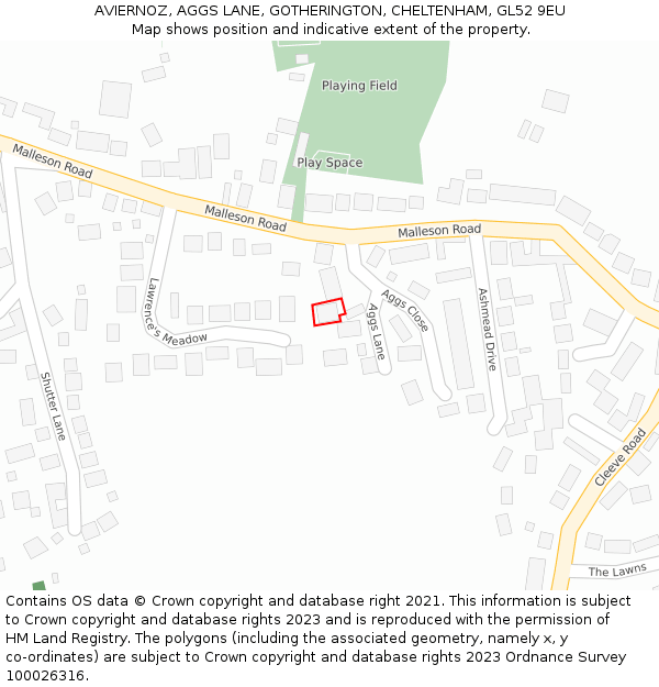 AVIERNOZ, AGGS LANE, GOTHERINGTON, CHELTENHAM, GL52 9EU: Location map and indicative extent of plot