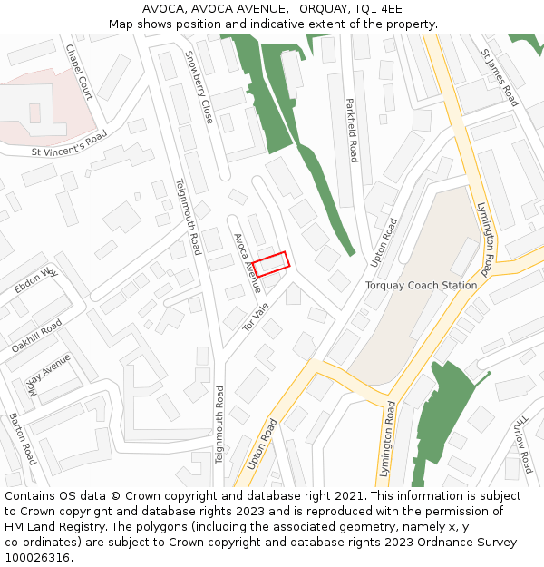 AVOCA, AVOCA AVENUE, TORQUAY, TQ1 4EE: Location map and indicative extent of plot