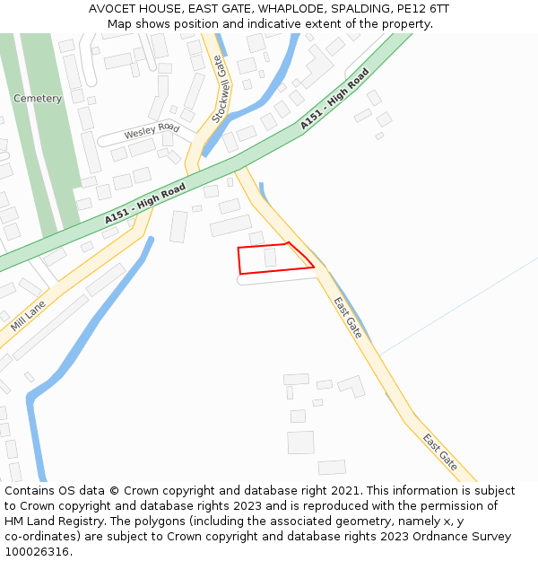 AVOCET HOUSE, EAST GATE, WHAPLODE, SPALDING, PE12 6TT: Location map and indicative extent of plot