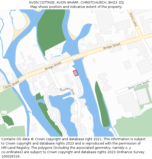 AVON COTTAGE, AVON WHARF, CHRISTCHURCH, BH23 1DJ: Location map and indicative extent of plot