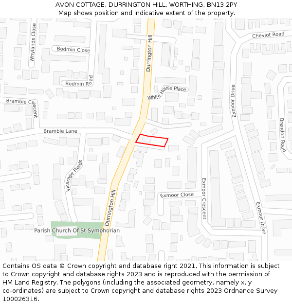 AVON COTTAGE, DURRINGTON HILL, WORTHING, BN13 2PY: Location map and indicative extent of plot