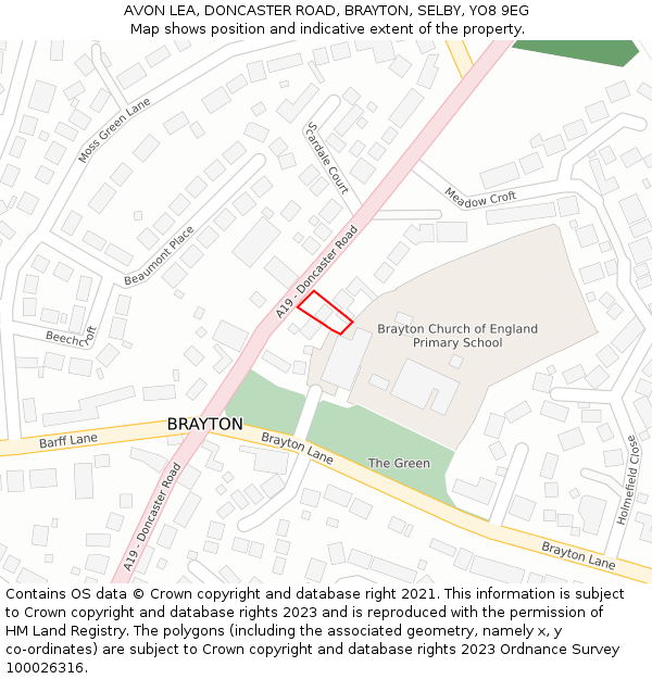 AVON LEA, DONCASTER ROAD, BRAYTON, SELBY, YO8 9EG: Location map and indicative extent of plot