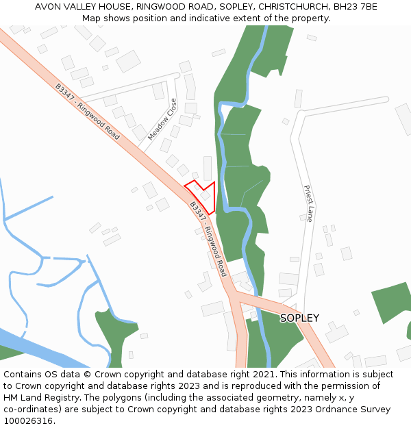 AVON VALLEY HOUSE, RINGWOOD ROAD, SOPLEY, CHRISTCHURCH, BH23 7BE: Location map and indicative extent of plot