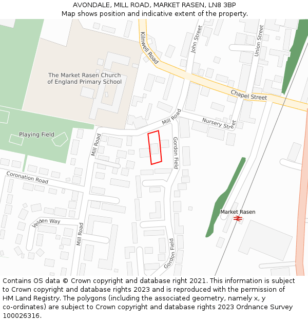 AVONDALE, MILL ROAD, MARKET RASEN, LN8 3BP: Location map and indicative extent of plot