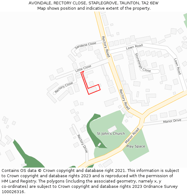 AVONDALE, RECTORY CLOSE, STAPLEGROVE, TAUNTON, TA2 6EW: Location map and indicative extent of plot