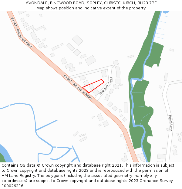 AVONDALE, RINGWOOD ROAD, SOPLEY, CHRISTCHURCH, BH23 7BE: Location map and indicative extent of plot