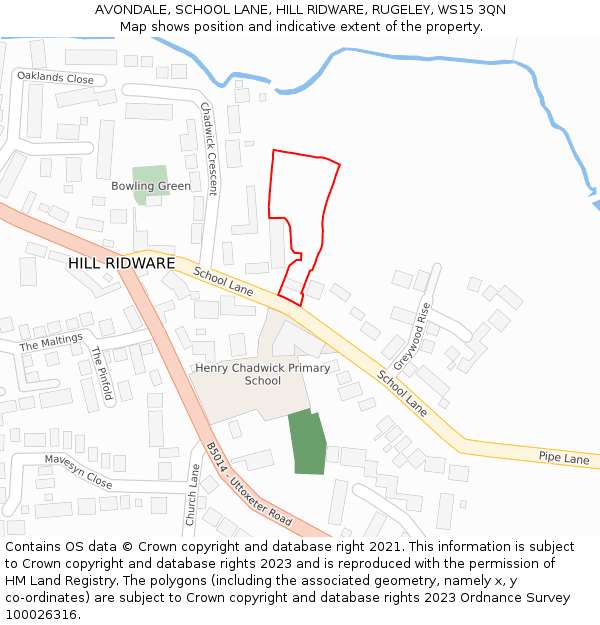 AVONDALE, SCHOOL LANE, HILL RIDWARE, RUGELEY, WS15 3QN: Location map and indicative extent of plot