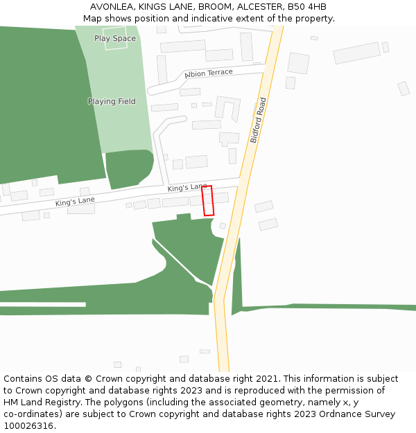 AVONLEA, KINGS LANE, BROOM, ALCESTER, B50 4HB: Location map and indicative extent of plot