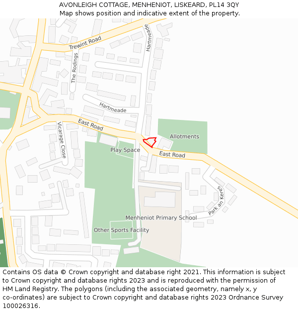 AVONLEIGH COTTAGE, MENHENIOT, LISKEARD, PL14 3QY: Location map and indicative extent of plot